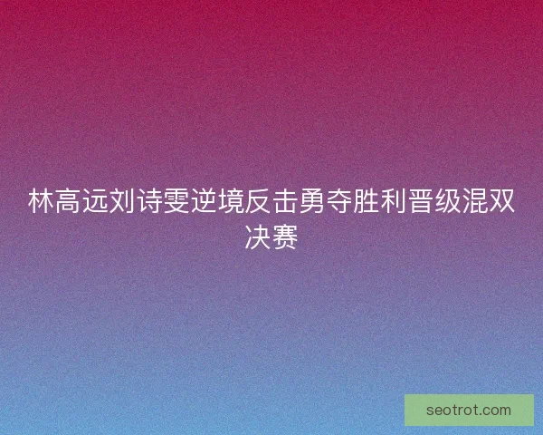 林高远刘诗雯逆境反击勇夺胜利晋级混双决赛